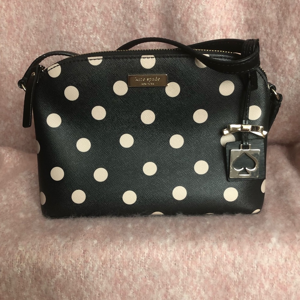 Kate Spade Crossbody. Black with tan polka dots